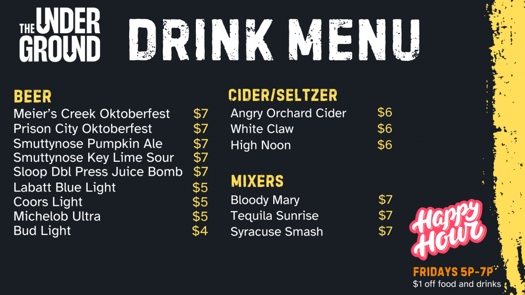 The Underground Drink Menu